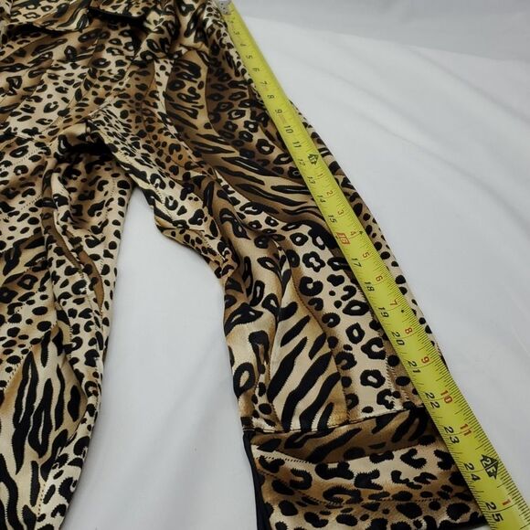 L SATIN LEOPARD Black Brown Long Sleeve button front lounge top blouse LARGE - Picture 3 of 14